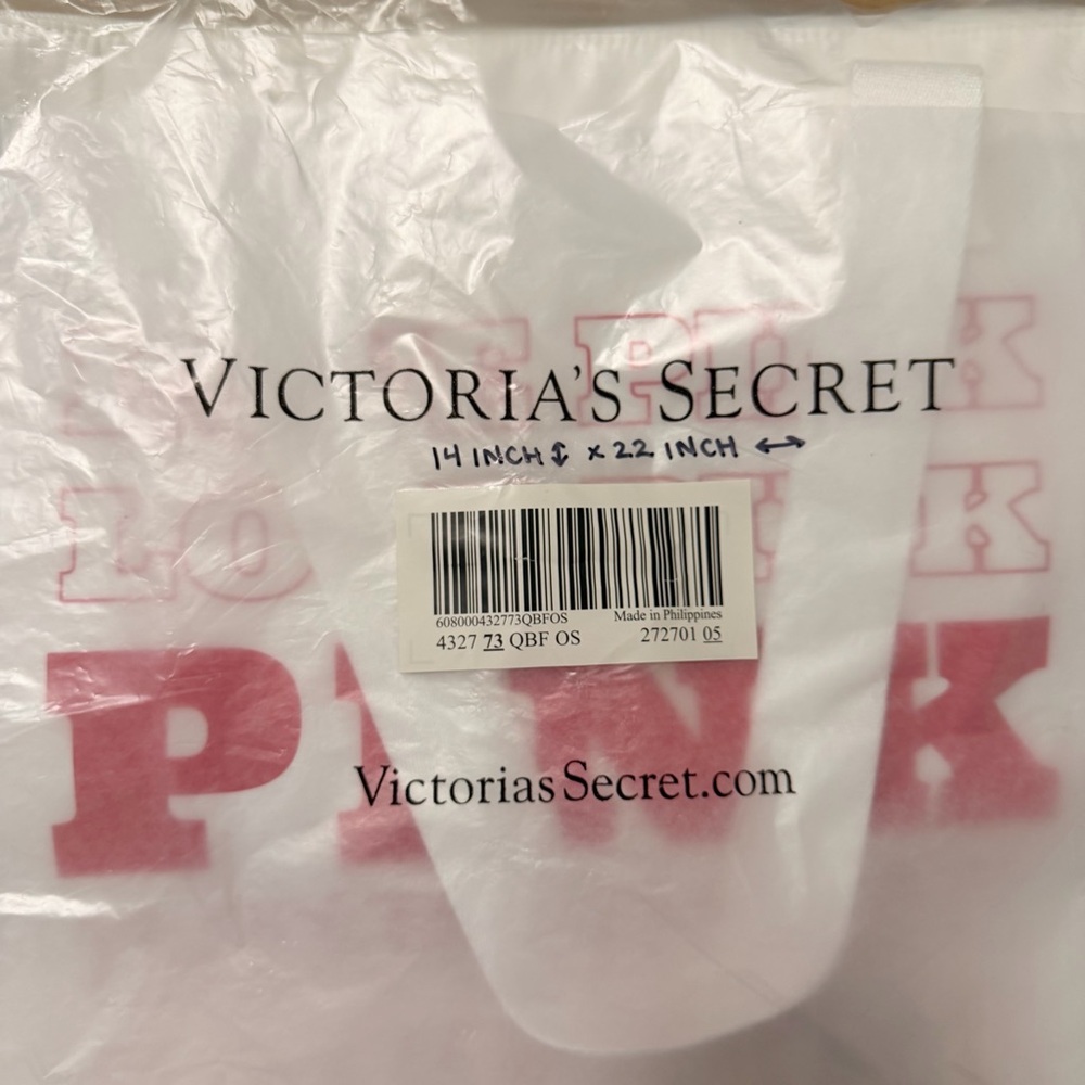 PINK Victoria's Secret White Canvas Tote Bag NEW - Picture 6 of 6